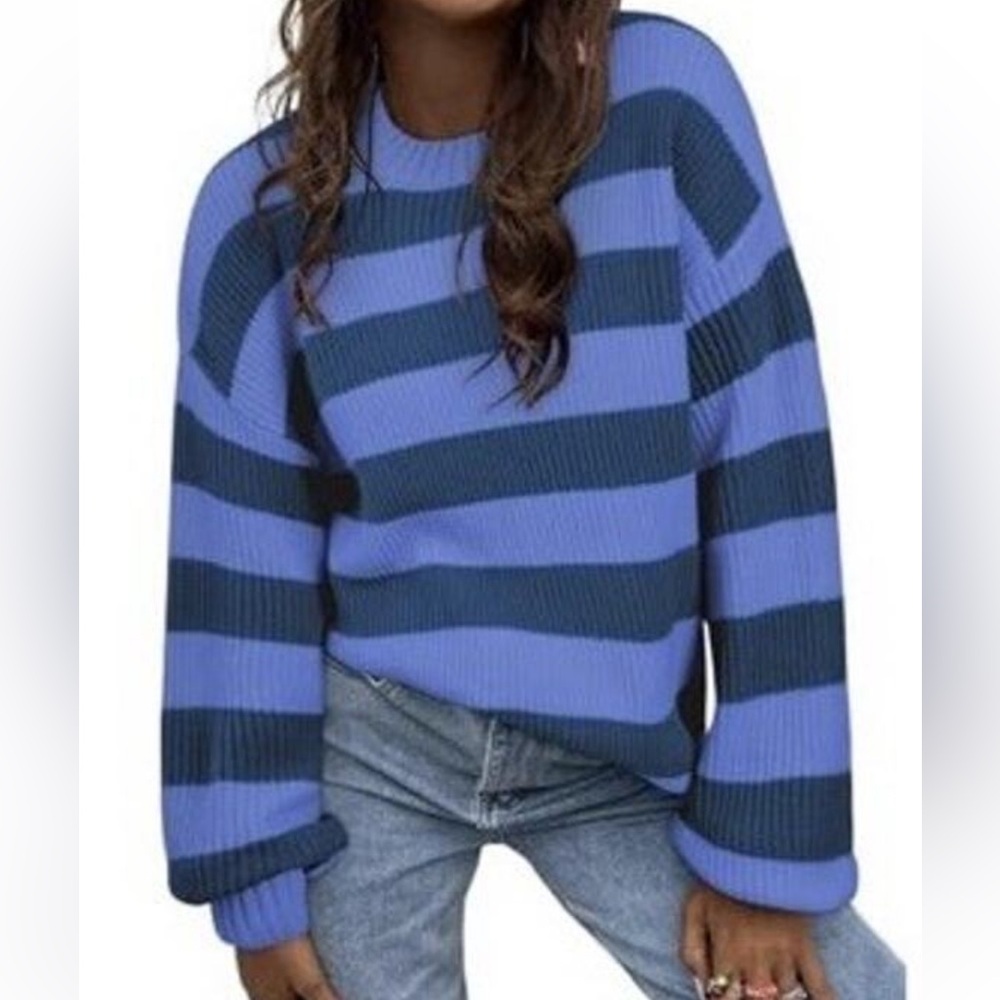 Colorblock Striped Crewneck Sweater Size Medium New With Tags coastal/ fisherman